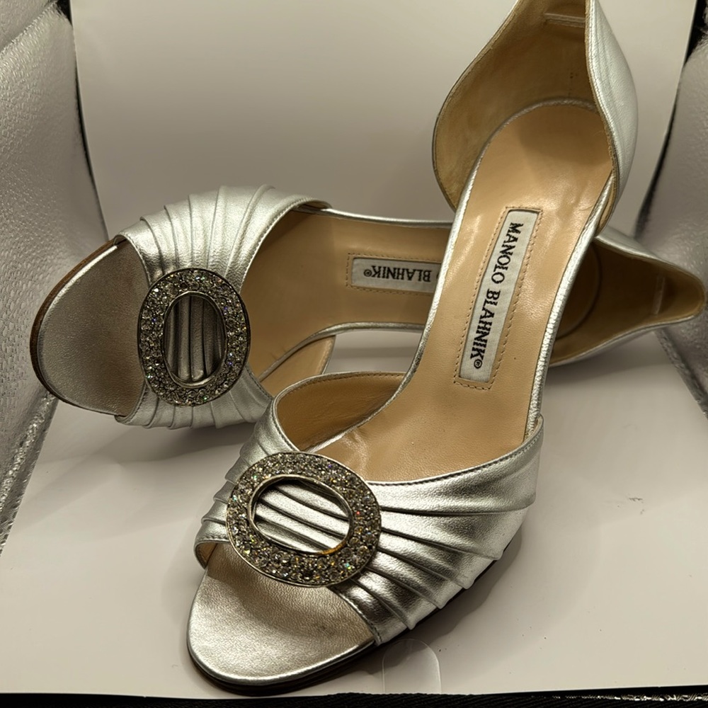 Manolo Blahnik Iconic Silver D'Orsay Rhinestone Heels in size 7.5